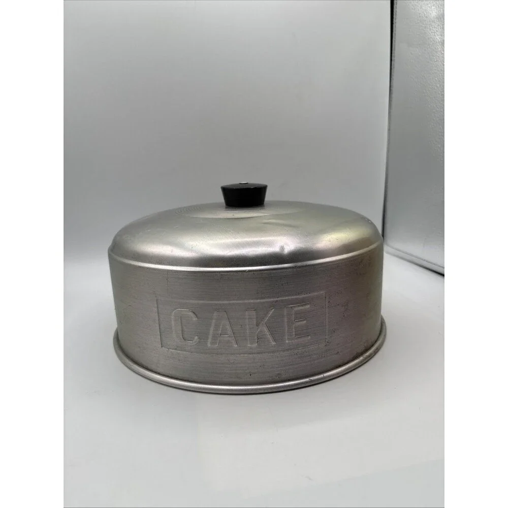 Vtg. Aluminum Metal Retro Cake Pie Cover Dome Lid w/ Handle 10” Party Preowned
